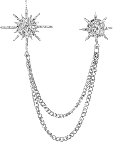 Broche de estrella de diamantes de imitación plateados para mujer, broche de copo de nieve de cristal, alfileres de solapa, broche de moda,