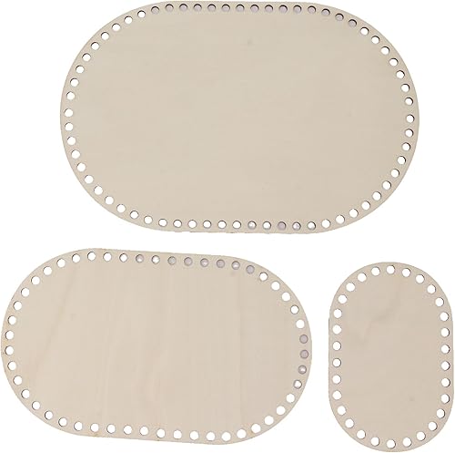 Cesta inferior de madera, 3 piezas ovaladas de madera talladora de ganchillo sólido en blanco, base de madera para hacer manualidades