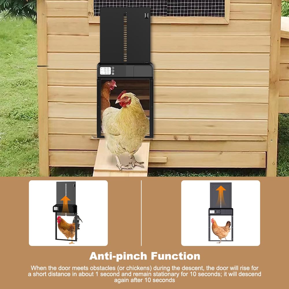 Porta Automatica Pollaio Batteria, Porta Pollaio Automatica In Lega Di Alluminio, Porta Automatica per Pollaio con Ampio Display Impermeabile, Timer, Funzione Anti-Trappola, Avviso Batteria