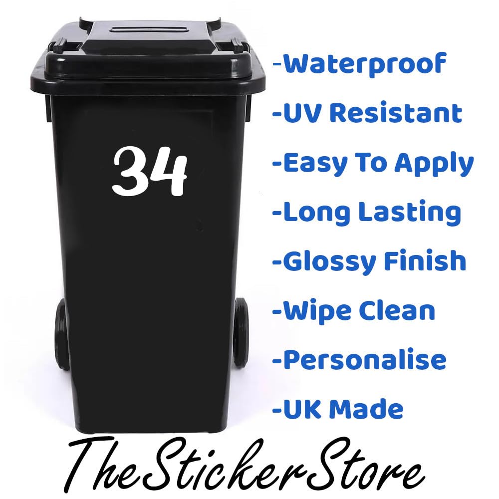 Pack of 4 House Number Wheelie Bin Stickers - Waterproof Decals - Easy-to-Apply - Recycling Boxes - Party Decorations (34) - Image 2