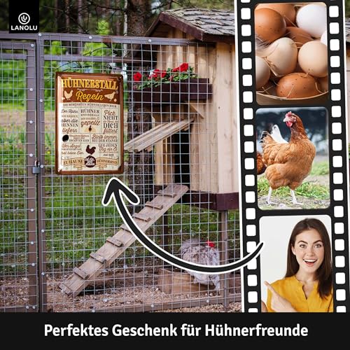LANOLU Retro Tin Sign Chicken Coop Rules, Farmhouse Garden Decoration, Chicken Sign - Image 2