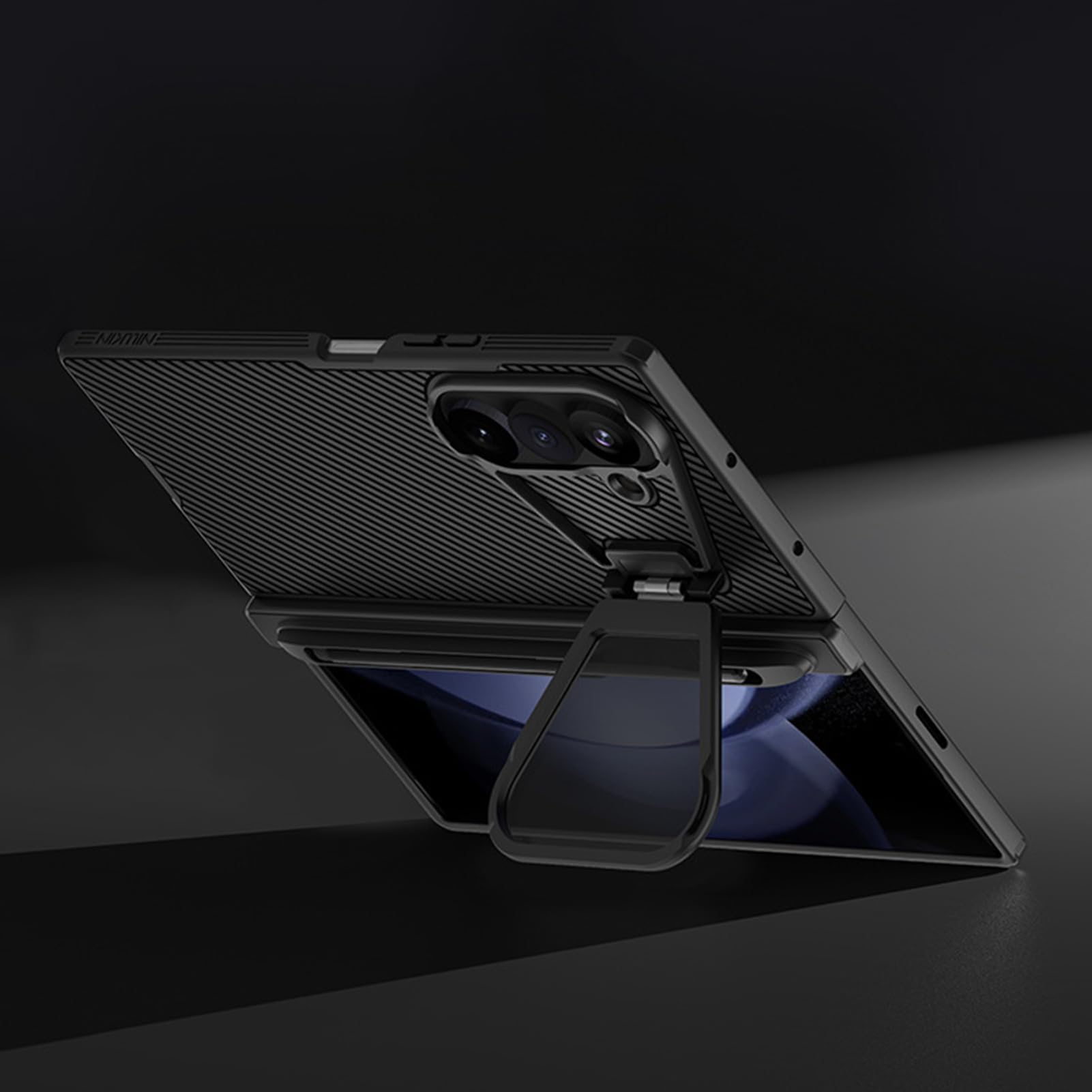 Custodia Sottile For Samsung Galaxy Z Fold 8 Ultra, Anti-Ingiallimento Protezione Fotocamera PC Funzione Stand Shell Cerniera In Fibra Di Carbonio Con Portapenne Cover Magnetica For Telefono(Gray)