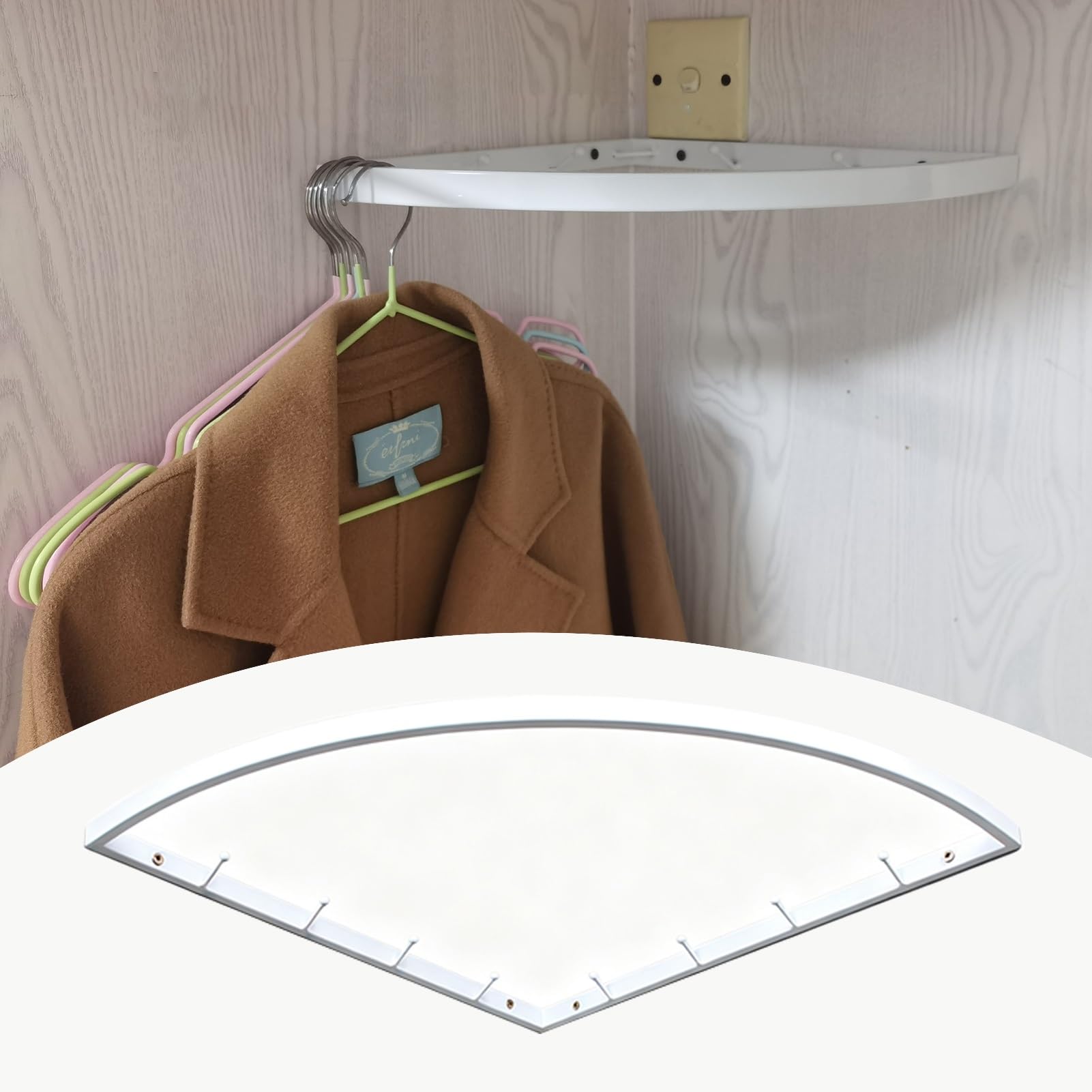 Wardrobe Rail Curved Hanging Rod for Closet Corner, 90 Degree Closet Corner Shelf with Hanger Rod, Wall Mounted Freestanding Clothing Rack, Easy to Install