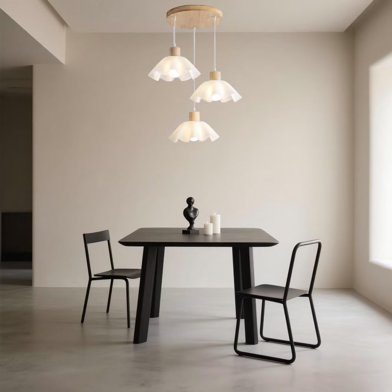 Rosone Lampadario 3 Fori Legno di gomma naturale Rosetta da Soffitto 30cm Rotonda 3 Vie Coprifilo per lampadario Fissaggio a soffitto con accessorio per plafoniere, lampade a sospensione