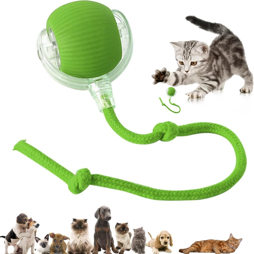 Pet Ball Automatic Toy - Cat/Dog Toys For Indoor Smart Silicone Rolling Ball With Tail,Obstacle Avoidance And Motion Activated,Kitten Toys For Bored Indoor Adult Cats & Dogs (CAT BALL GREEN)-image-27