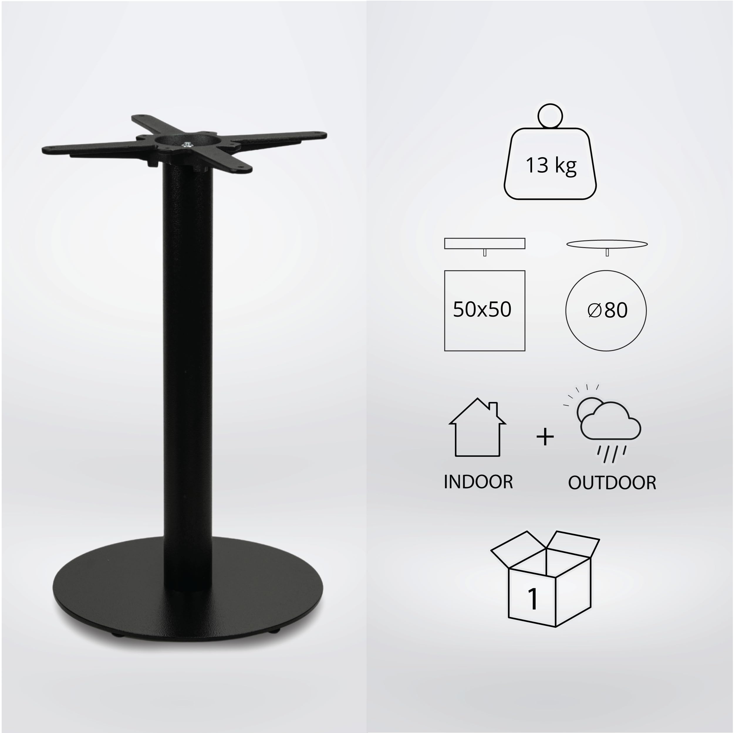 Tischgestell Tischbein schwarz | Premium | PJ7085 | Metall | Esstisch | Höhe 73 cm | 13 kg | Bodenplatte Ø 43 cm | max. Tischplattengröße 50x50 / Ø 80 cm