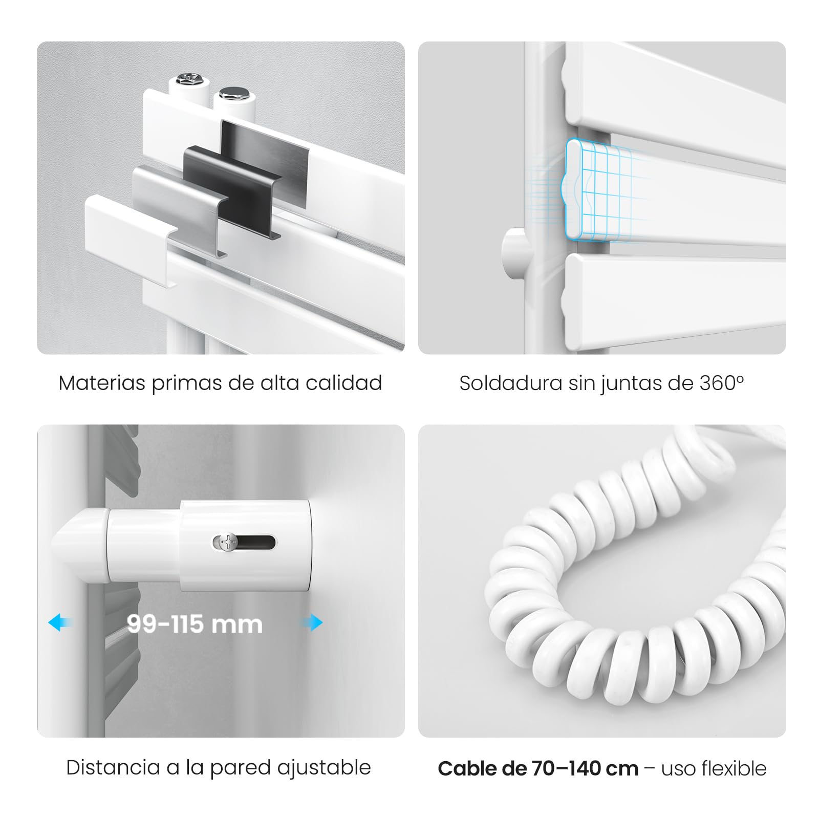 Heilmetz Toallero Eléctrico Baño 899x400mm 400W Blanco, Radiador Toallero con WiFi y Termostato Inteligente, Control por App, Elemento Calefactor con Función Temporizador