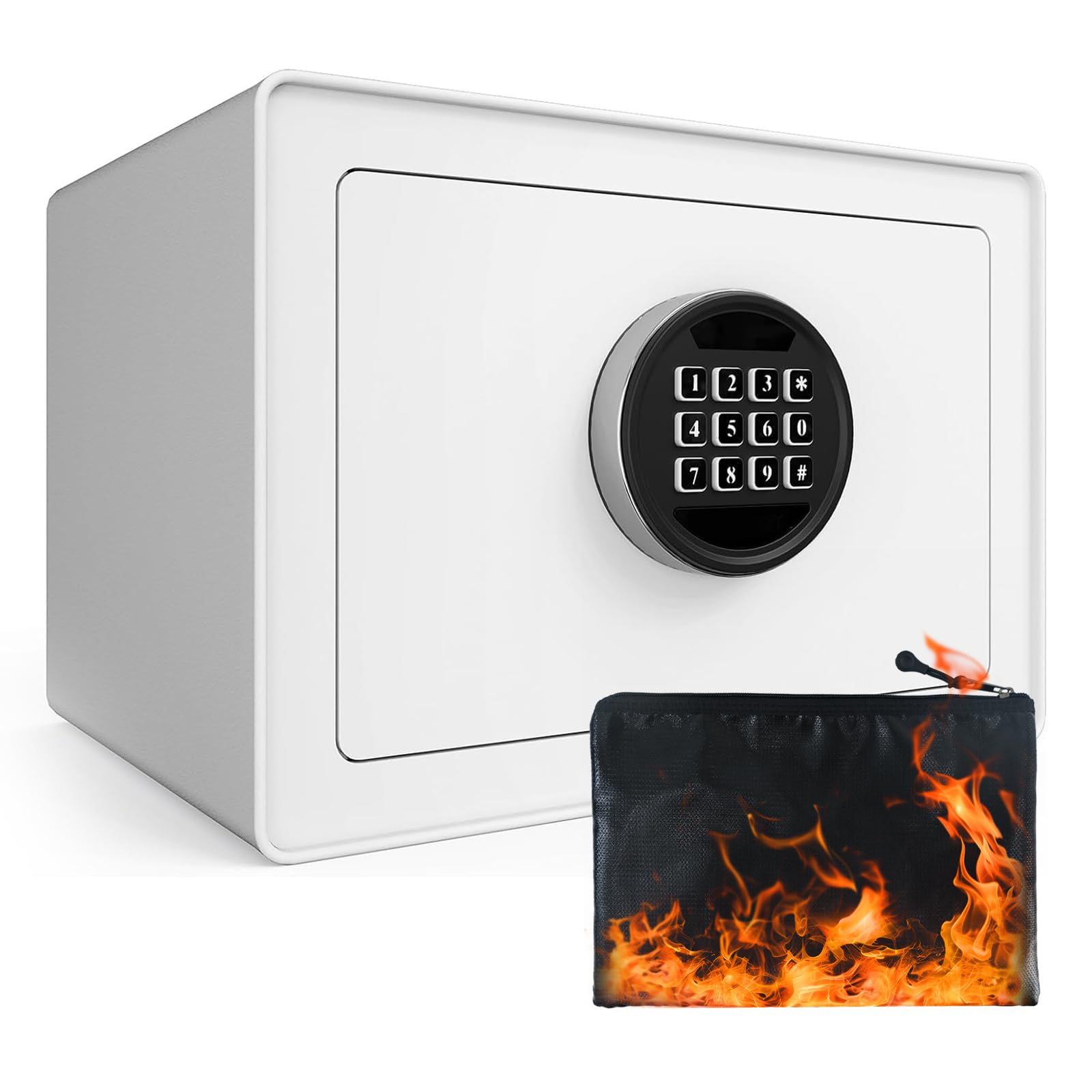 Caja fuerte de 22 litros para el hogar, caja fuerte ignífuga con teclado digital, caja fuerte para documentos con forro de terciopelo, alarma y luz, fondo extraíble, alta seguridad
