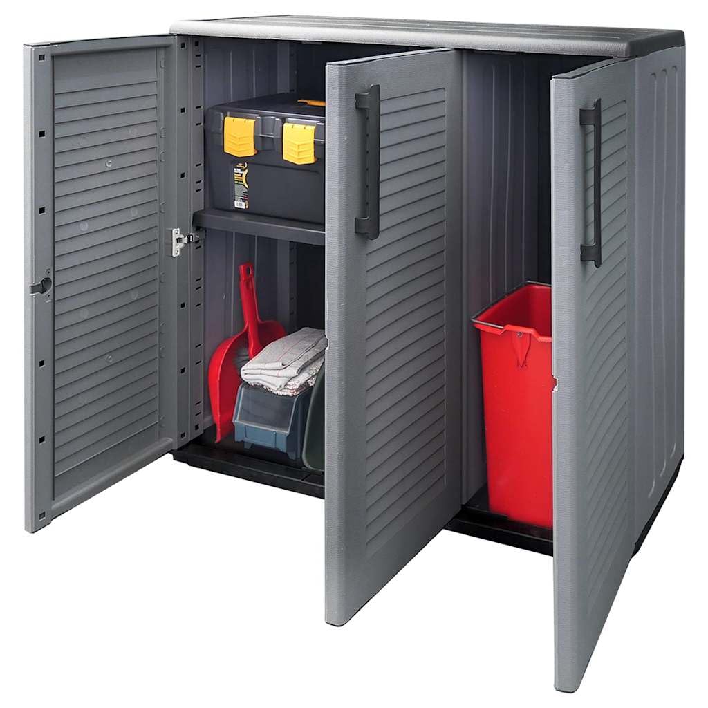 Armario Almacenaje Jardin PP Gris Negro 102x37x84 cm