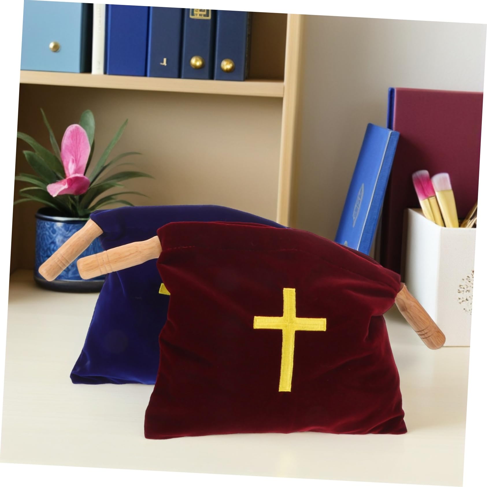 PACKOVE 2 Szt. Szt Woreczki Ofiary Do Kościoła z Drewnianym Uchwytem i Haftowanym Krzyżem Duża Pojemność Uniwersalne Do Chrztu i Nabożeństw Akcesoria Religijne