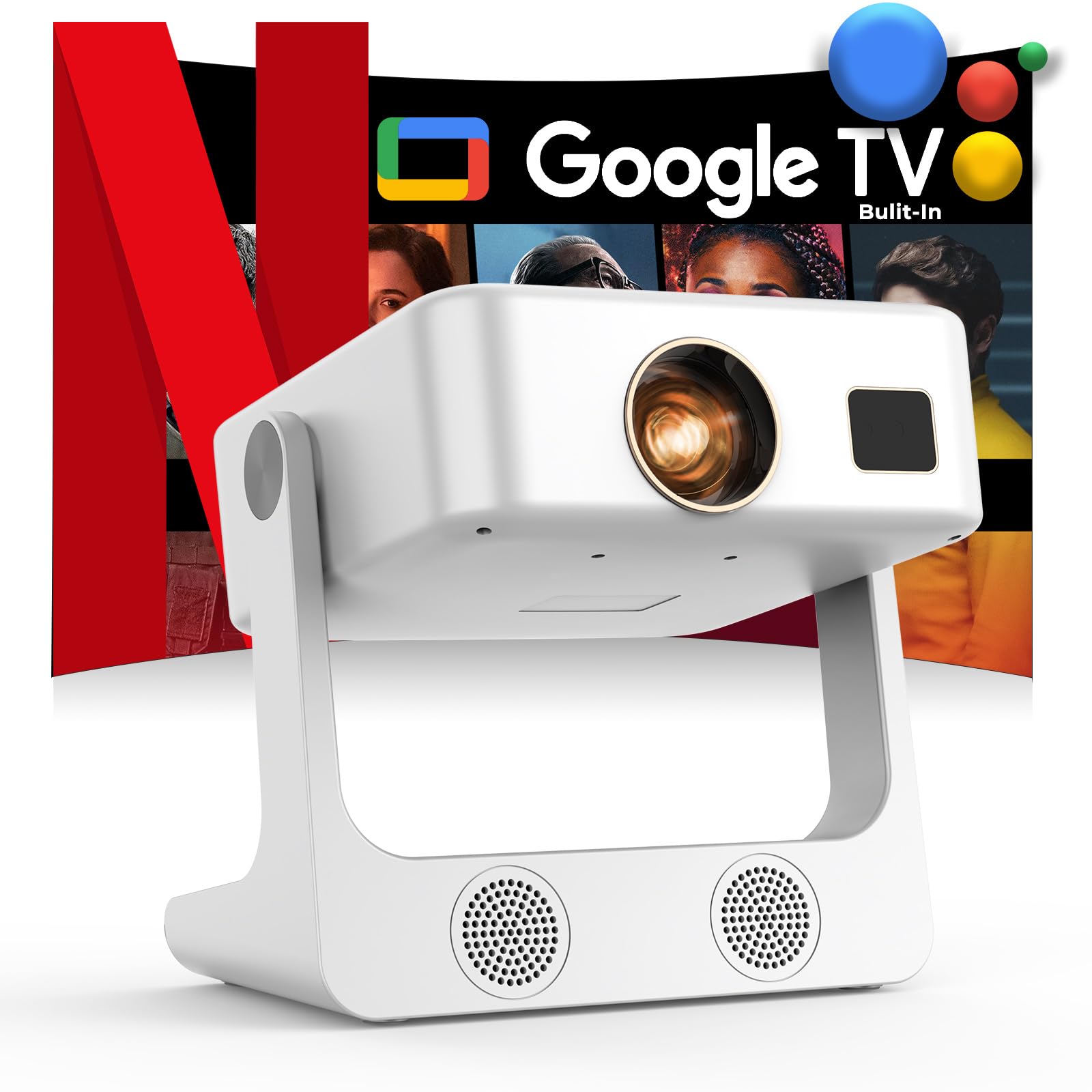 [1500 ANSI/Google Store/Voice Control] 4K Outdoor Smart Projector with WiFi6 and Bluetooth, 10,000+ Apps, Portable Proyector, Sovboi 1080P Audio Phone Movie Home [180° Stand & 300 ''Display]