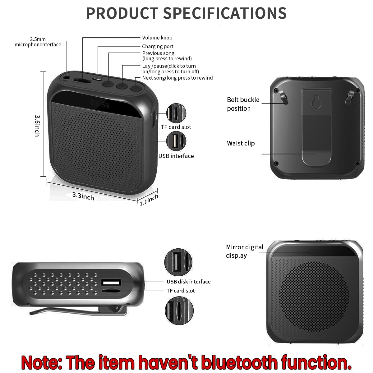 ZORBES® Voice Amplifier for Teachers - Microphone Headset Set 2200 mAh, with Headset Microphone Support TF Card/U Flash Disk, Portable Voice Amplifier for Teachers, Tour Guide, Coach, Speaker (Black) - Image 2 thumbnail
