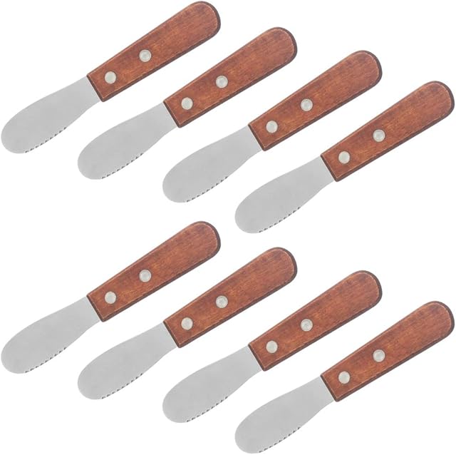 8 Pack Stainless Steel Straight Edge Wide Butter Spreader with Wood Handle, SourceTon Sandwich Cream Cheese Condiment Spreader 5 Inch