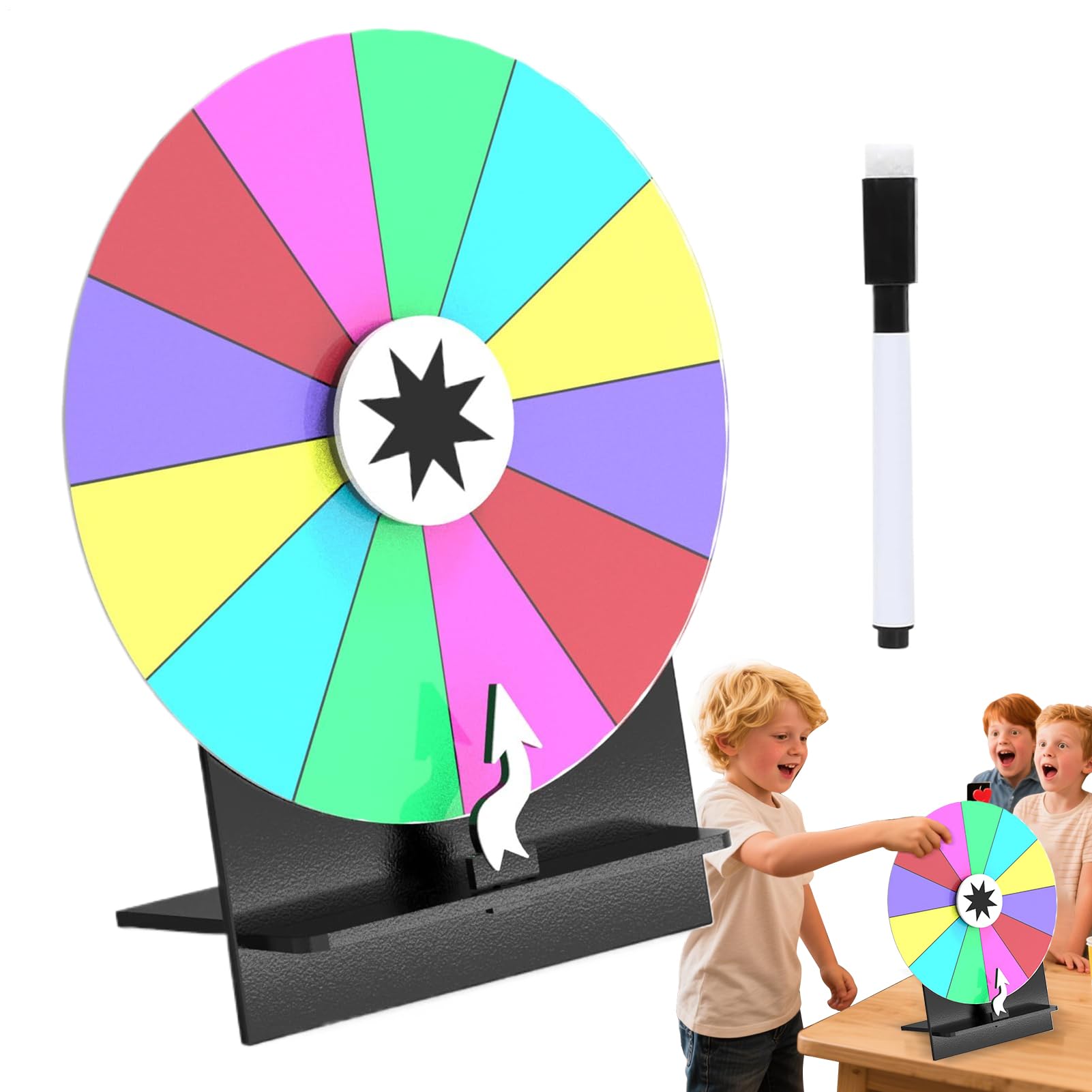 Roue de récompense 12 emplacements de 30,5 cm avec marqueur effaçable pour animations - 8