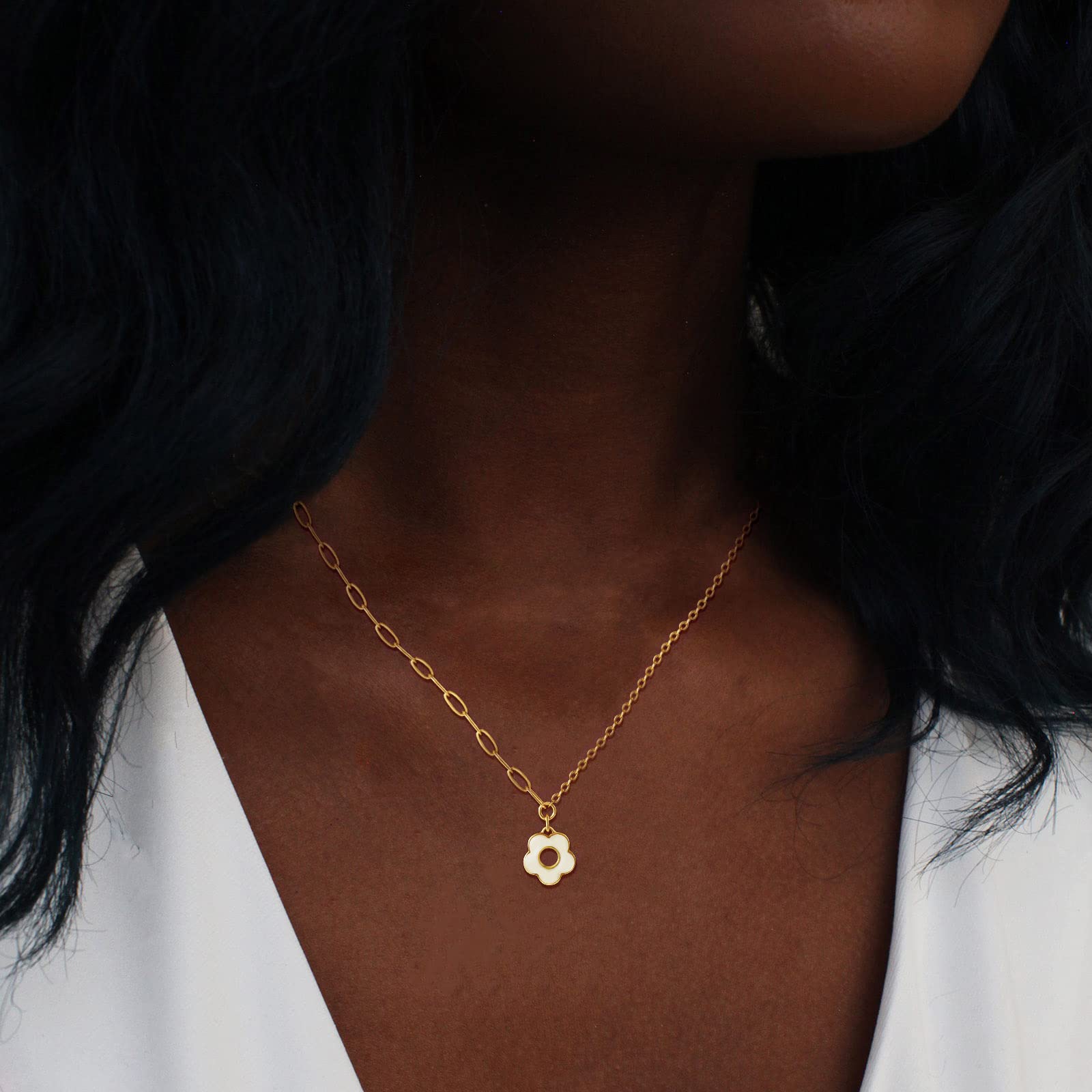 LANE WOODS Paperclip Necklace Pendant: 14K Gold Plated Dainty Link Chain Jewelry for Women