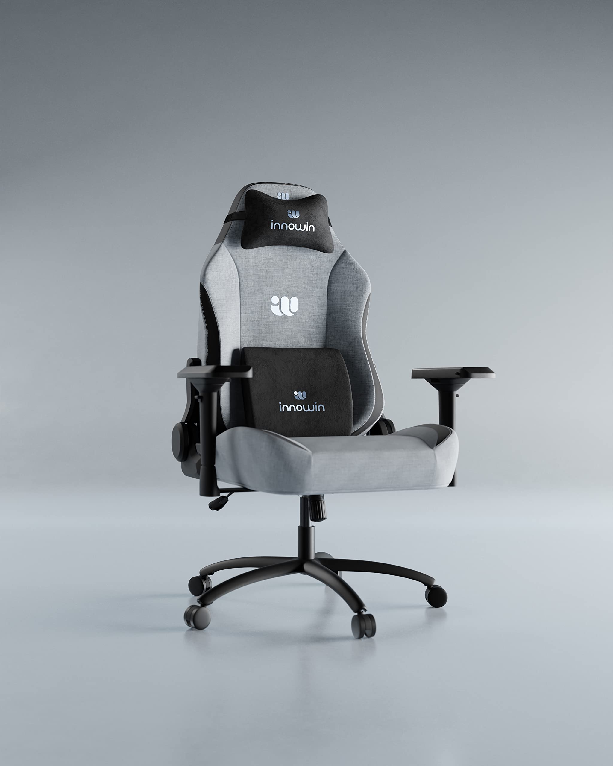 INNOWIN Luna Gaming Chair Ultimate Ergonomic Multi Functional Gaming Chair with 4D Adjustable Arms & 180° Tilt Butterfly Mechanism with Cooling Fabric Headrest & Lumbar Support (Grey and Black)