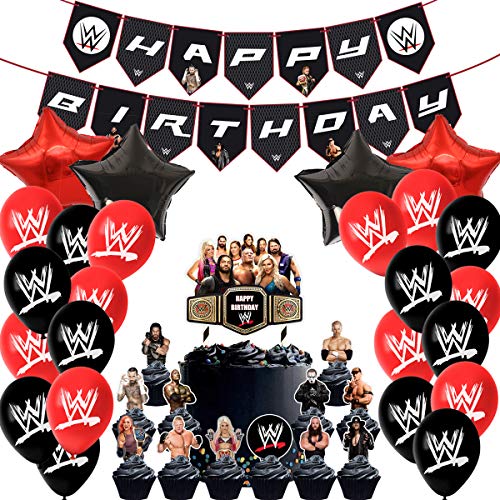 Party Favors for Wwe Party Supplies Birthday Decorations Balloons Banners Cake Toppers Cupcake Toppers for Children