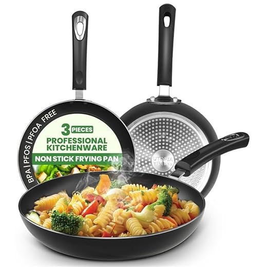 Utopia Kitchen Nonstick Frying Pan Set - 3 Piece Induction Bottom - 8 Inches, 9.5 Inches and 11 Inches (Grey-Black)