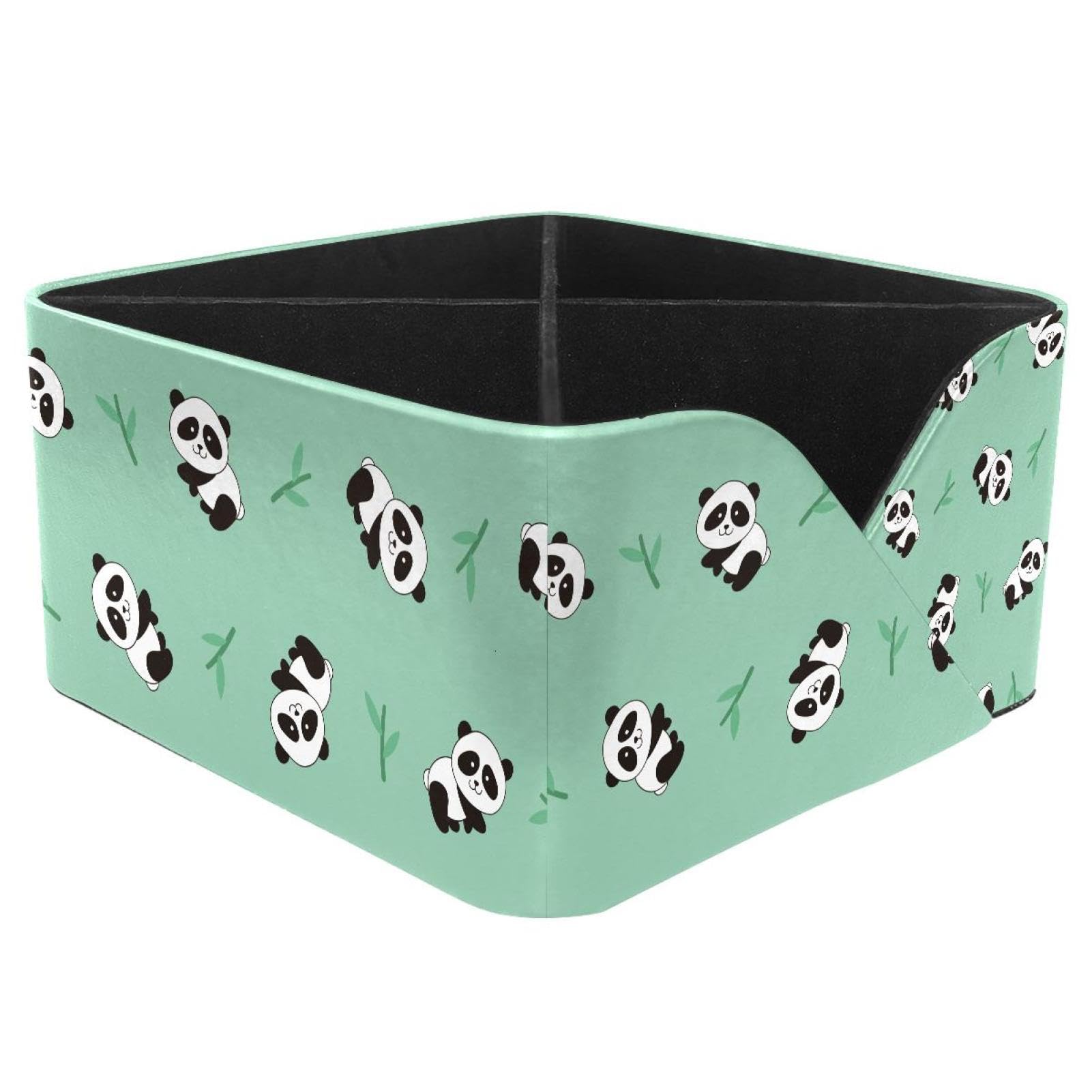 KengjuTesu Kawaii Cute Panda Bamboo Blue Pattern Desktop Organizer Pen Holder, Rectangular Pencil Cup for Office, Study and Makeup Stations