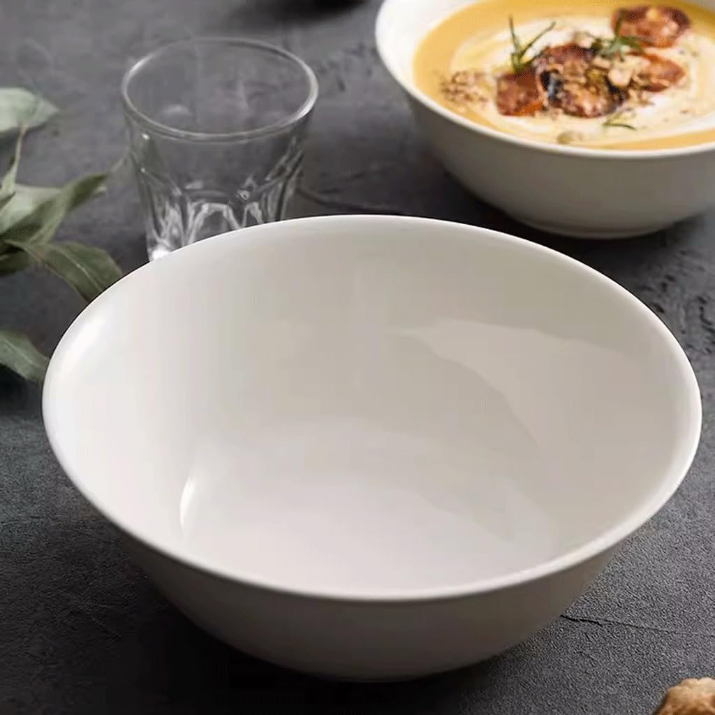 XUEJUN Slakom met serversset - Grote mengkommen van massief bamboe, salade houten kom met bamboe deksellepel voor fruit, salades en decoratie (wit