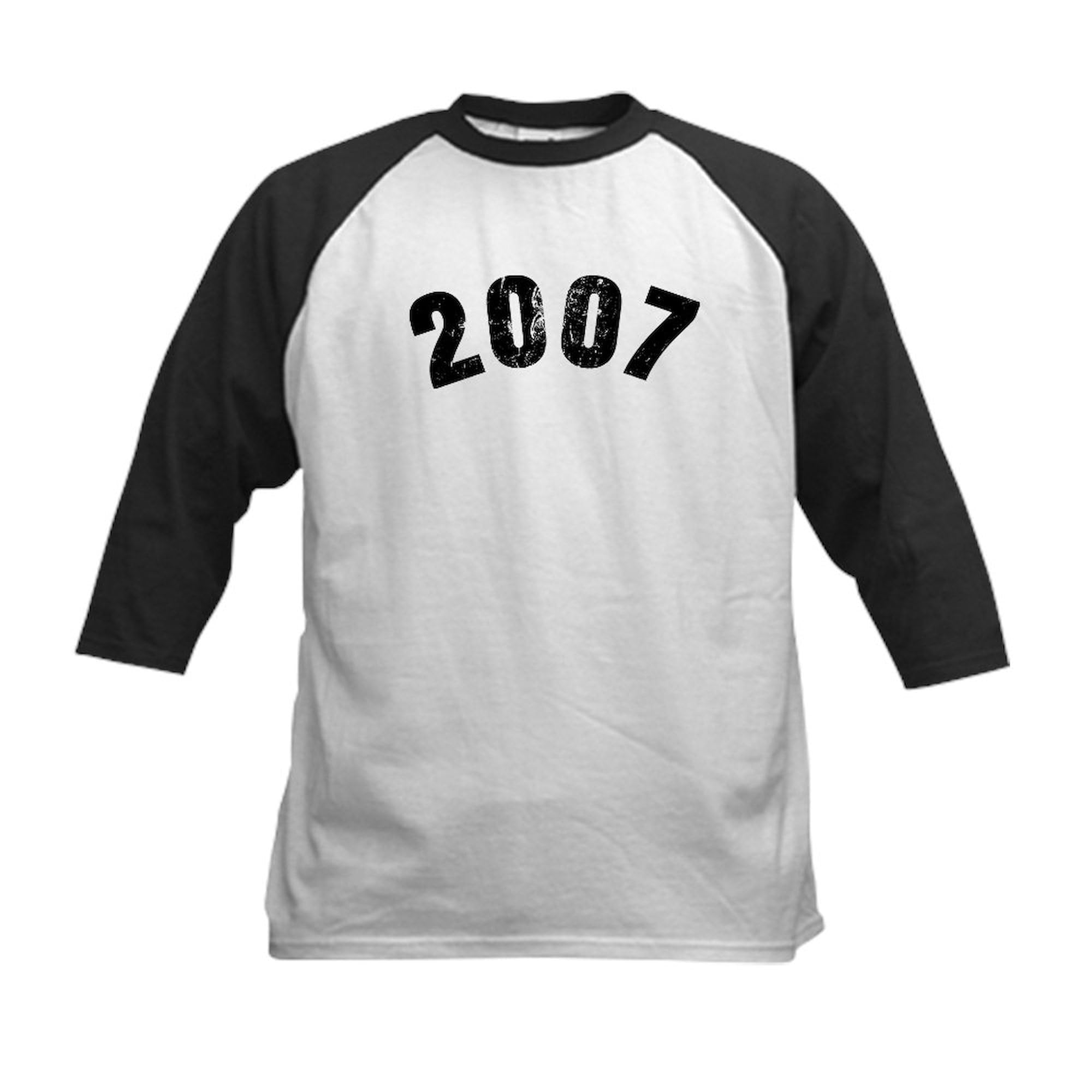 CafePress 2007 Year Vintage Baseball Jersey Kids Cotton Baseball Jersey, 3/4 Raglan Sleeve Shirt Black/White