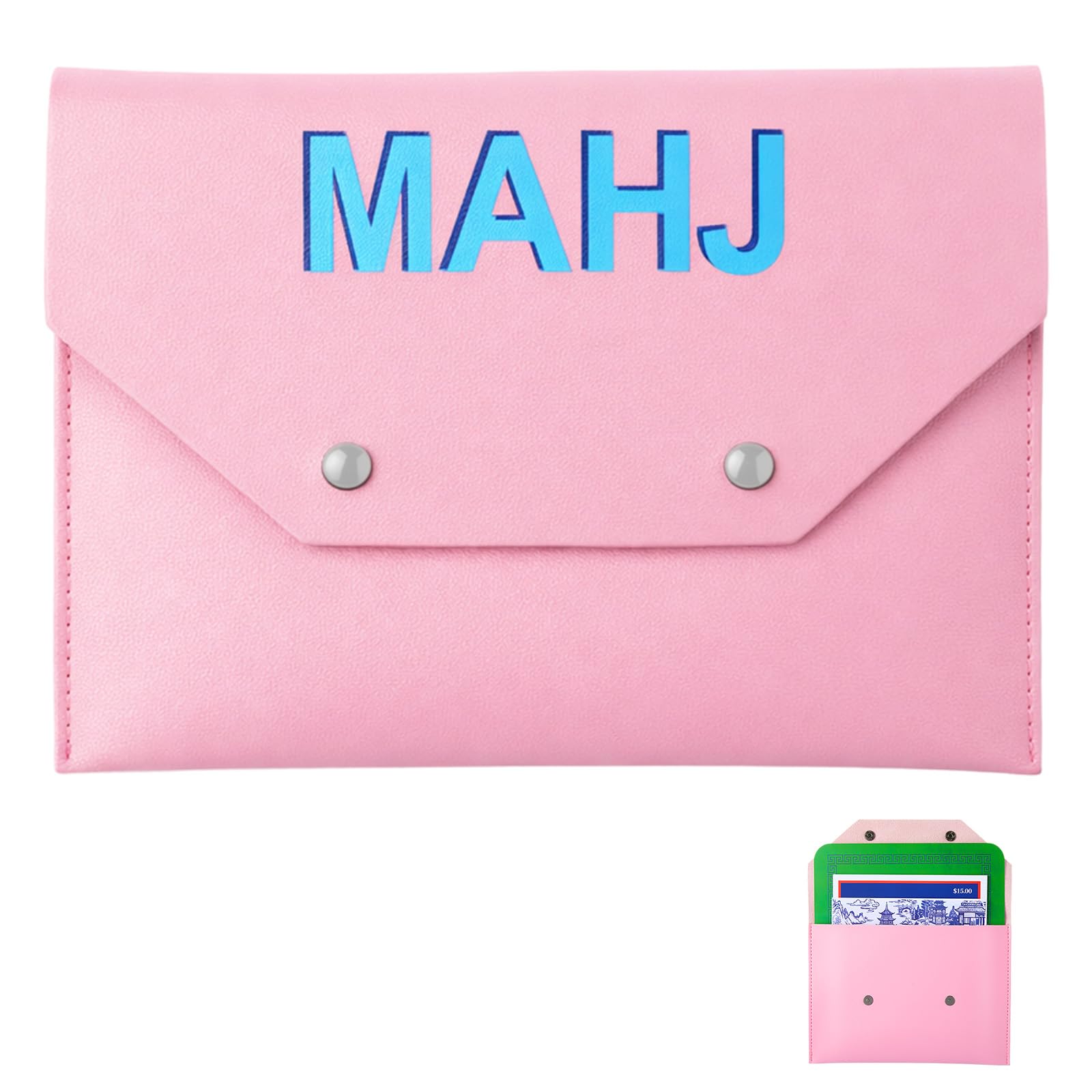 Leather Mahjong Card Holder Gift, Light Pink, 9.5x6.8 Inch, Solid Color