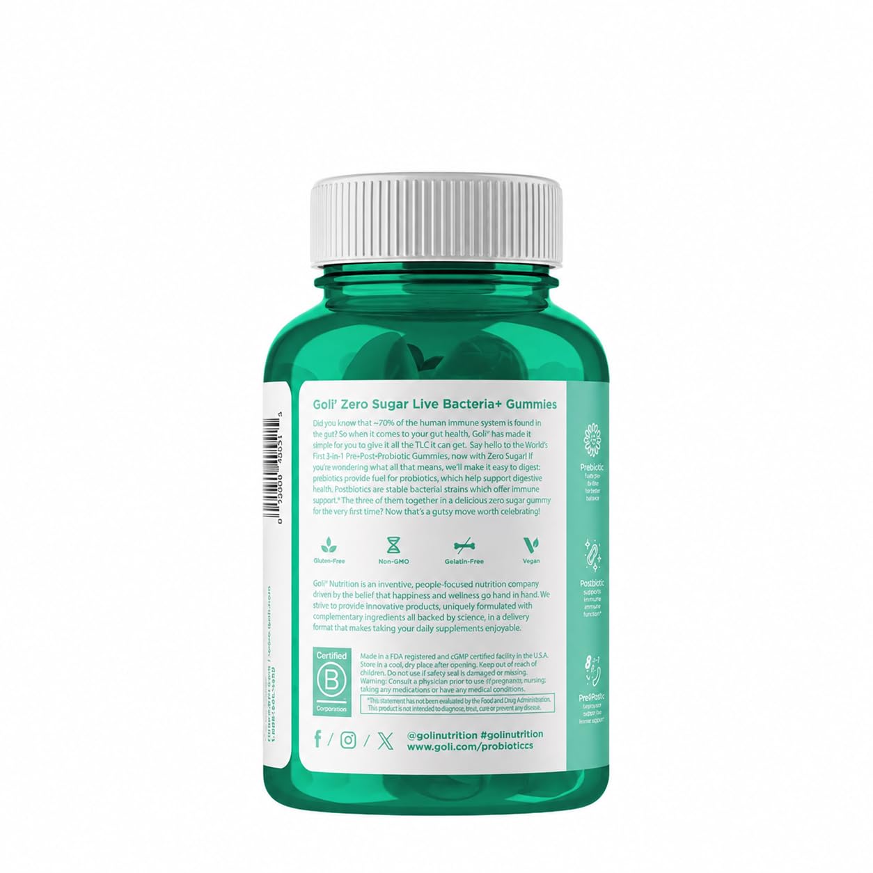Goli Zero Sugar Pre Pro Postbiotic Gummies - Worlds First 3-in-1 with DE111, XOS, MCC1849 - No Sugar Alcohols - Vegan, Keto-Friendly, Non-GMO — Amazon image 2