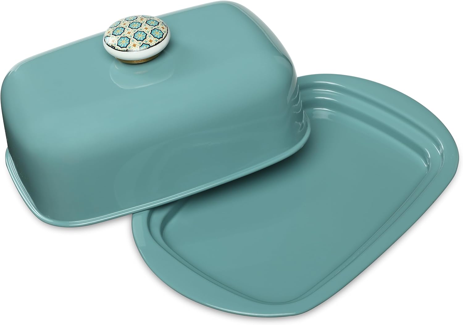 Stainless Steel Butter Container Dish Storage Box Organizer with Ceramic Knob Design, (500 Gram) (Moss Green)