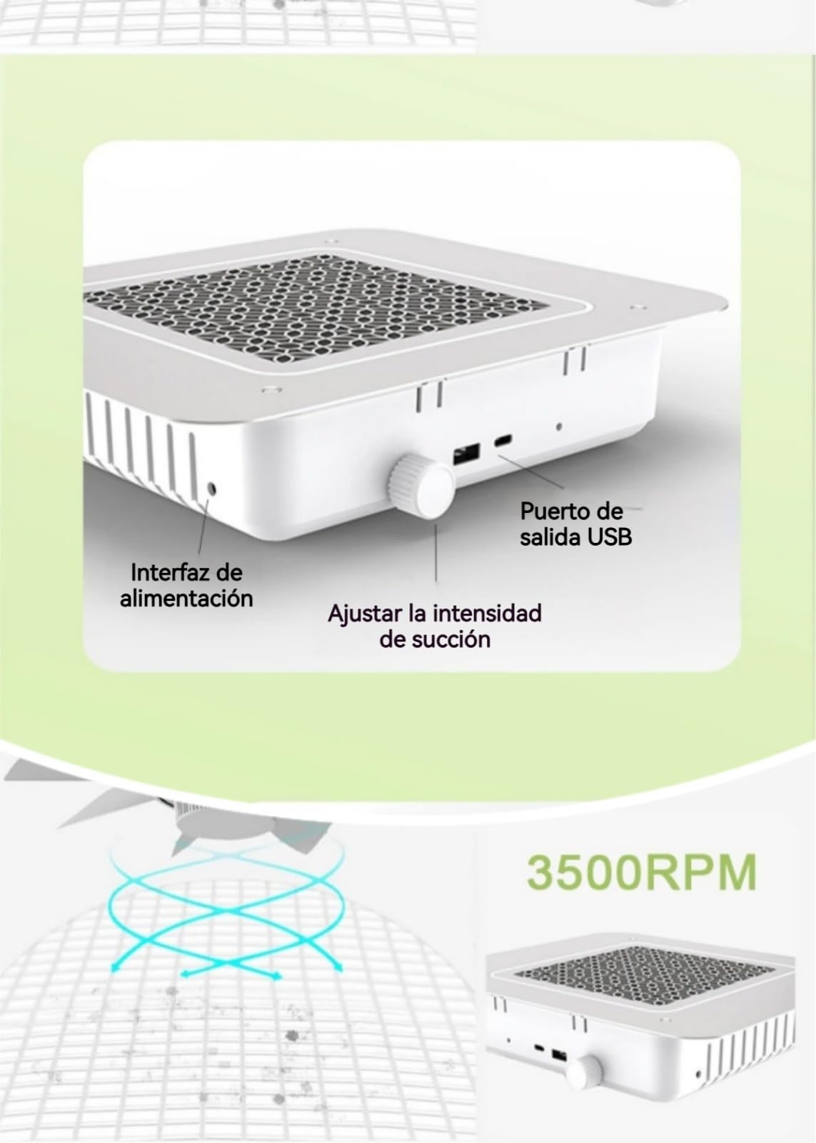 Herramienta de manicura aspirador de uñas empotrable 48W, 3500 rpm, limpieza de polvo