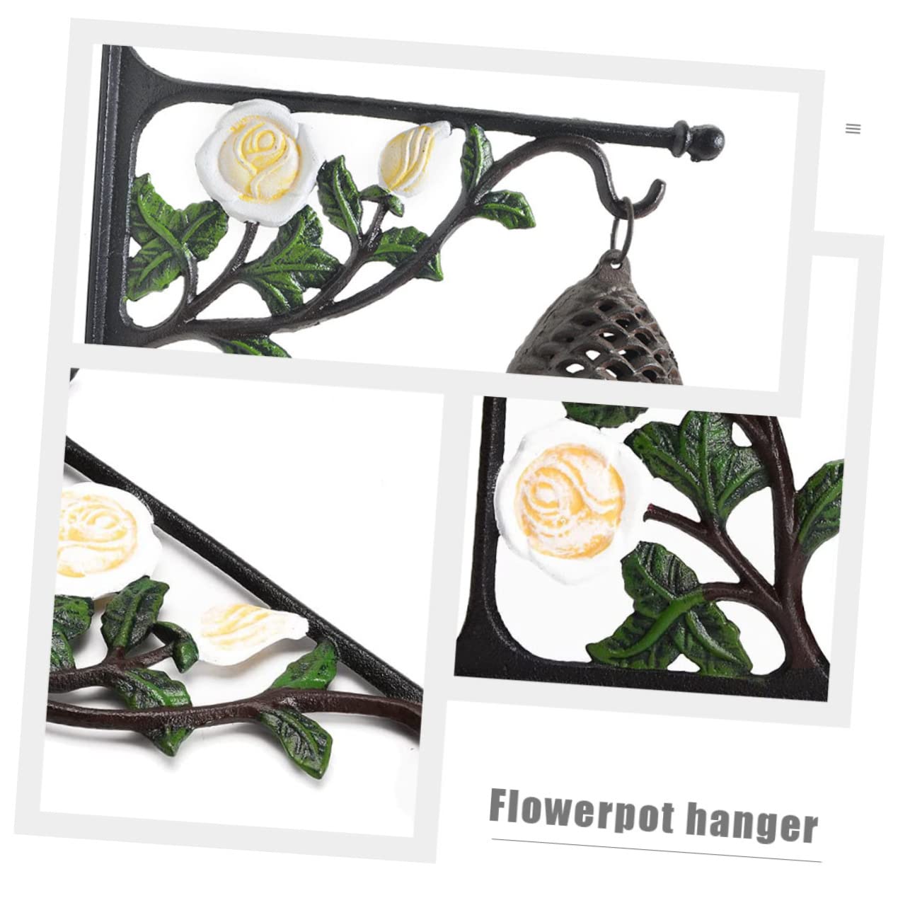 Mipcase Gancio per Mangiatoia Uccelli e Vaso di Fiori in Ferro Bianco Motivo Rosa, Supporto da Parete Resistente Antiruggine per Balcone Giardino e Decorazioni Esterne, Portavasi