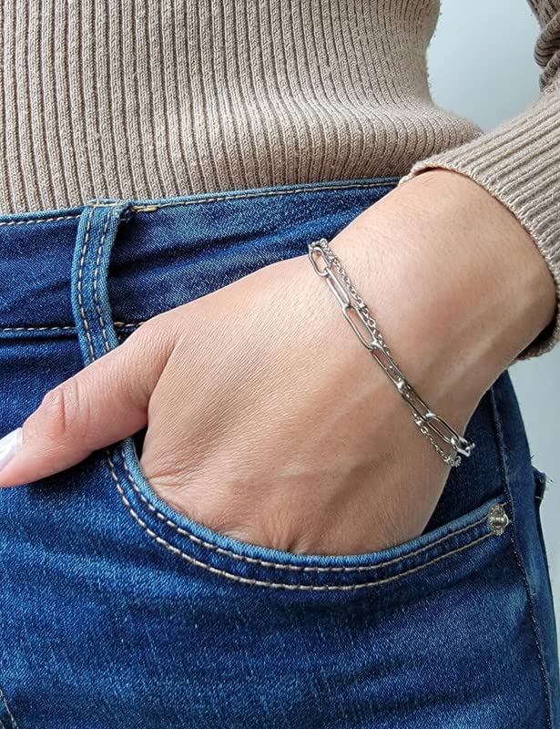 925 Sterling Silver Paperclip Bracelets 3/4/5mm Silver/Gold Bracelets for Women Paperclip Chain Bracelet for Men 6.5-9 Inches3