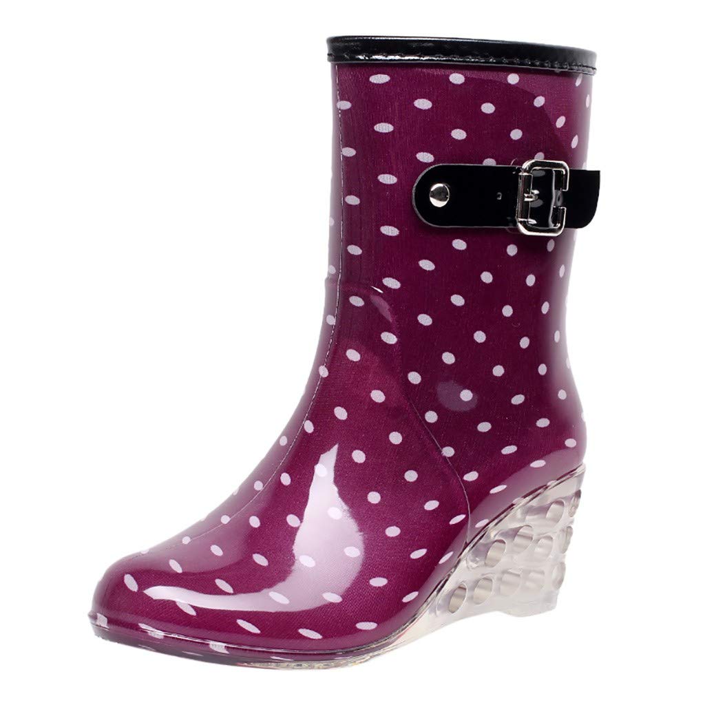 Bottes en caoutchouc pour femme - Avec talon - Bottes de pluie imperméables - Bottes de pluie mi-hautes - Bottes de pluie - Bottes de jardin - Bottes de pêche