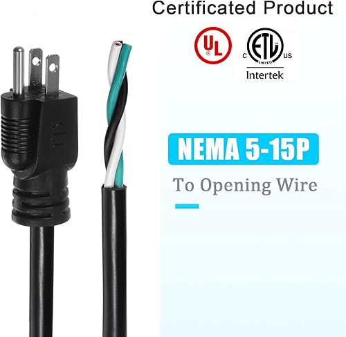 Miniatura 3 de PATIKIL Cable de alimentación de CA, 5 pies 12 AWG, cable de fuente de alimentación de repuesto de 3 clavijas 5-15P para aparato de CA universal y
