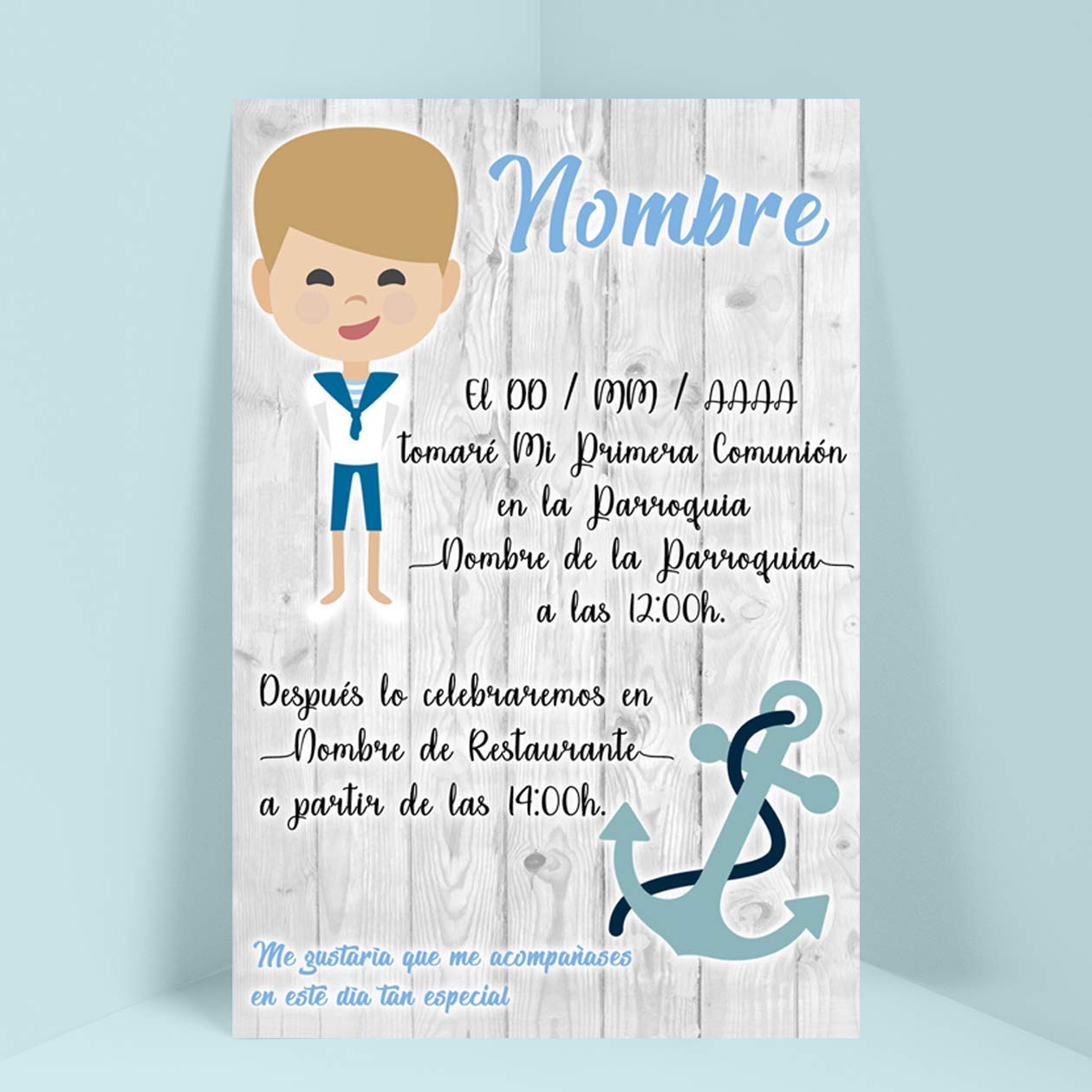 Invitaciones 10cm x 15cm para Comunión de niño personalizadas con diferentes modelos a elegir.