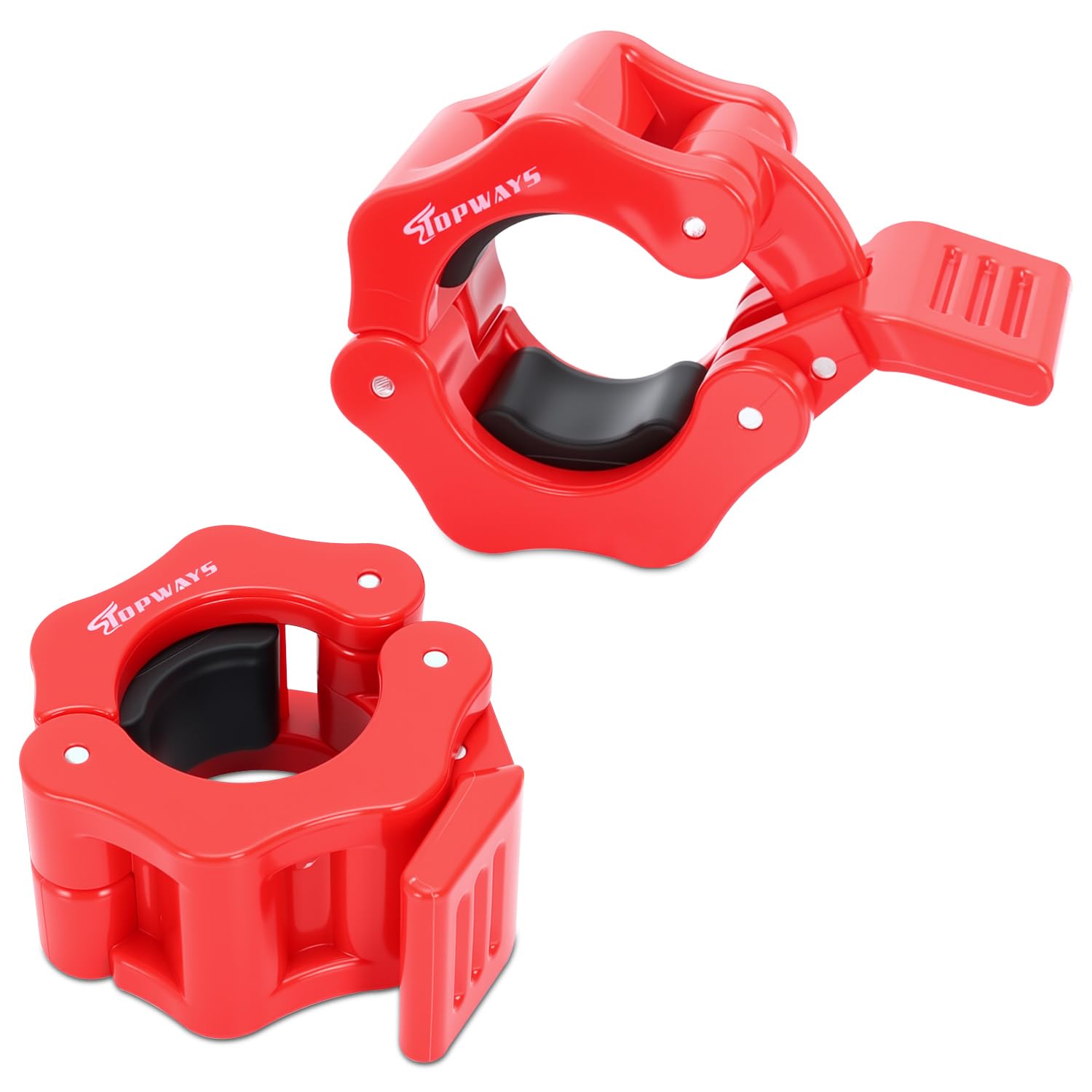 TOPWAYS 2 Pack Olympic Dumbbell Collars, Barbell Clamps Bar Collars for Workout Weightlifting, Powerlifting, Fitness Training Supplies (Red, 1.1inch (2.8cm))