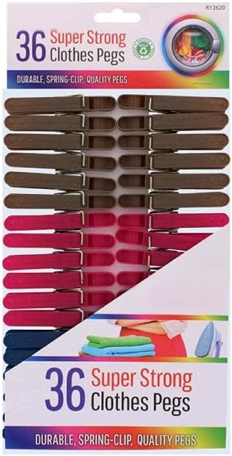 36 PACK SUPER STRONG CLOTHES PEGS - Windproof Non Slip Clothes Line Plastic Soft Grip Pegs | HEAVY DUTY | Metal Springs Clips | Laundry Clips Pegs For Washing Line Air Dry Indoor & Outdoor