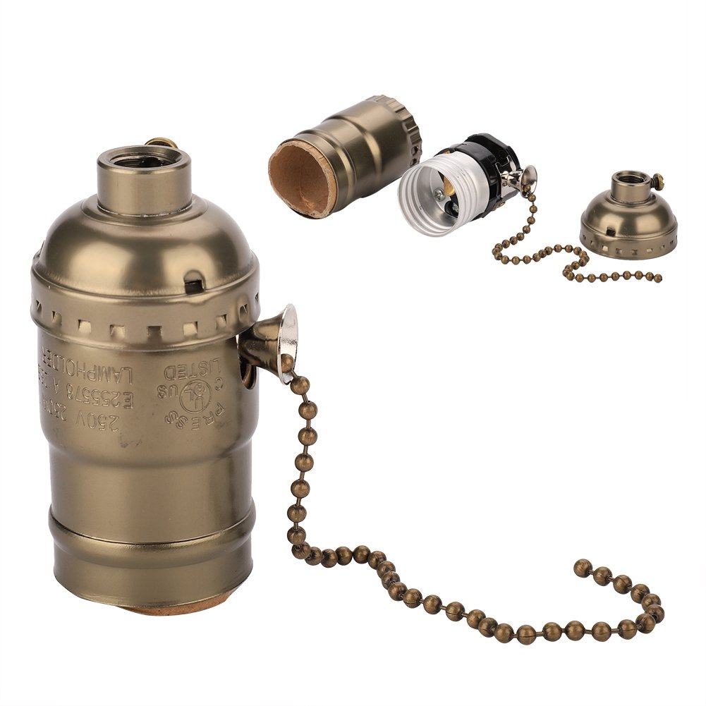 Nikou Light Holder E27 Aluminum Vintage Light Socket with Pull Chain Desk Lamp Lighting Holder Screw Base (Color : Bronze)
