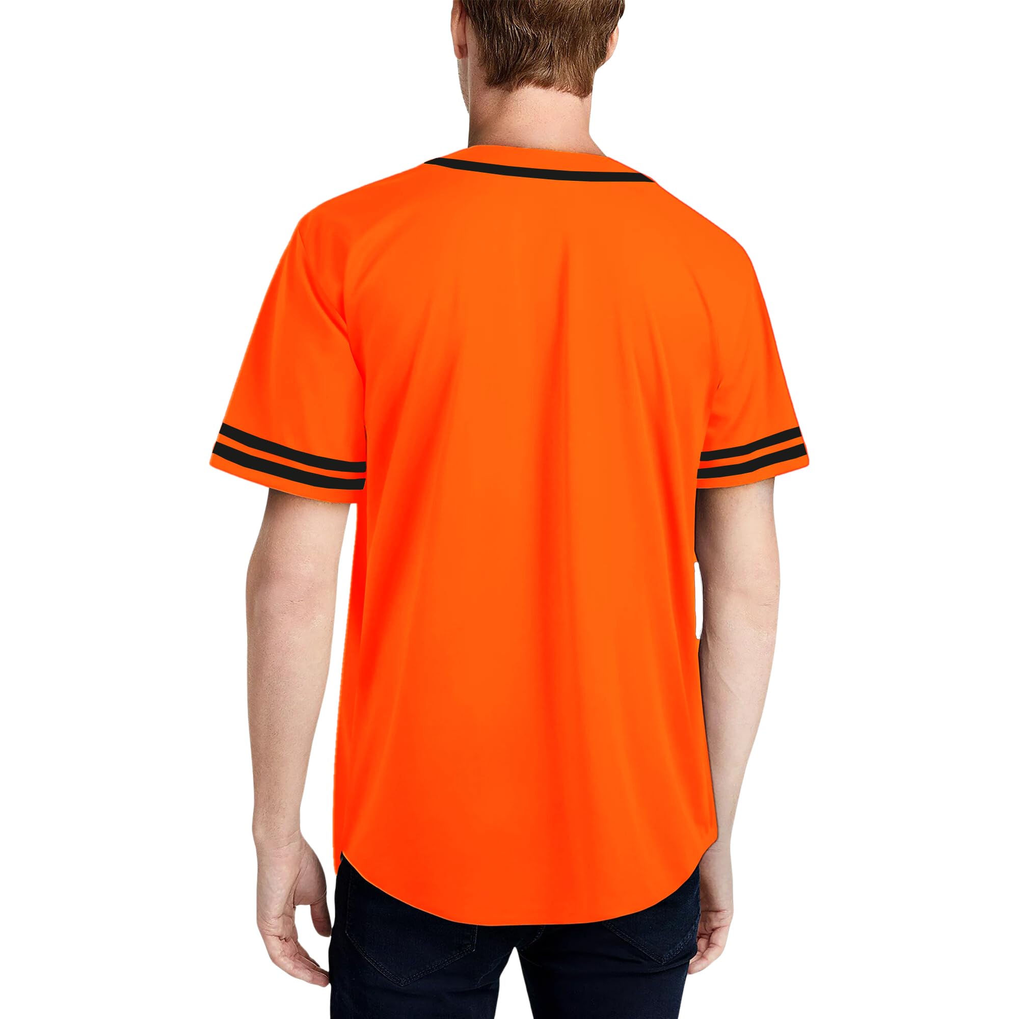 DIGITMON Men's Baseball Jersey Button Down Premium Two-Striped T Shirts Sports Uniform, ORANGEBLACK 5X-Large