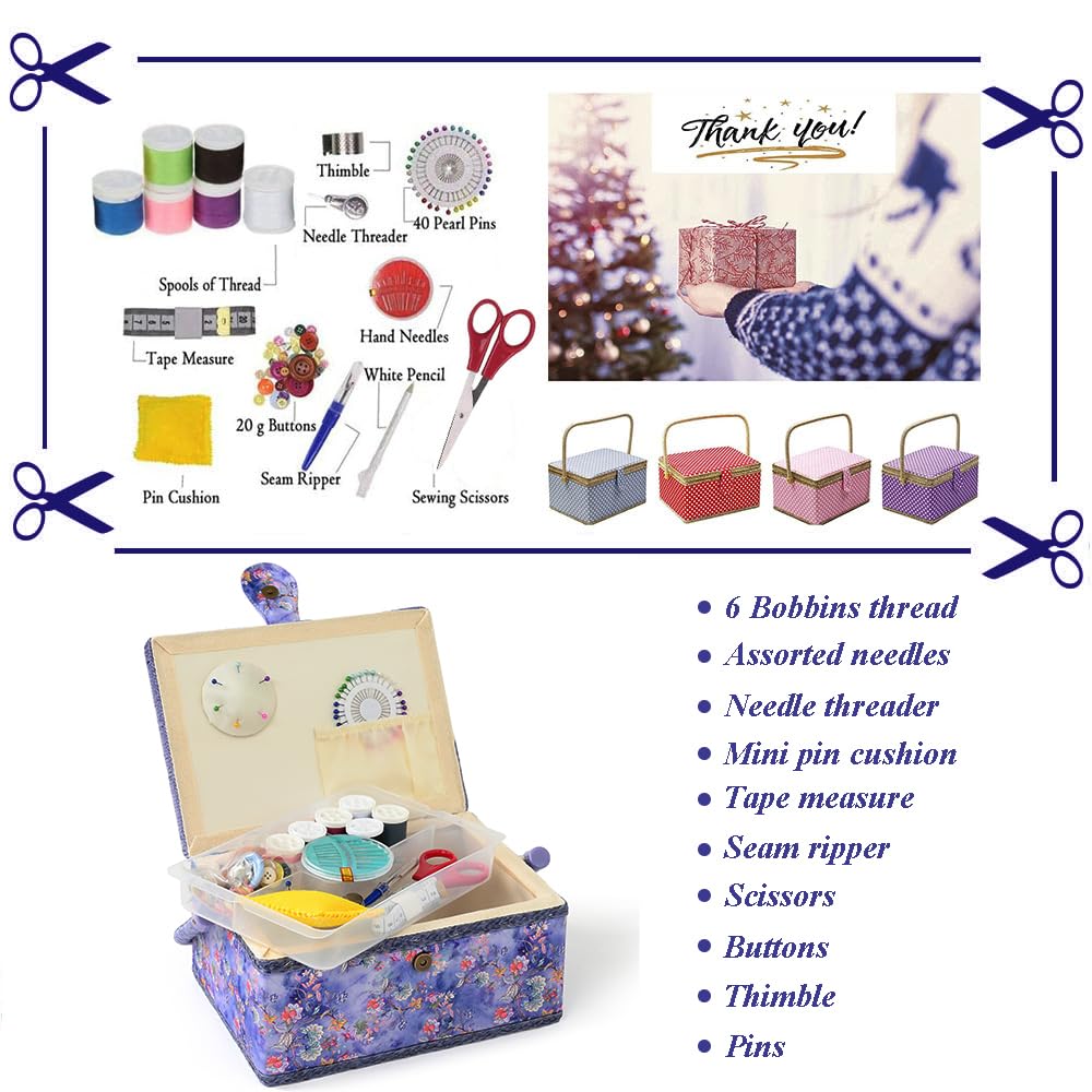 Paniers à couture pour la maison, boîte à couture de taille moyenne pour le rangement et l'organisation, panier à couture avec accessoires, cadeau pour Noël, Thanksgiving, fête des mères