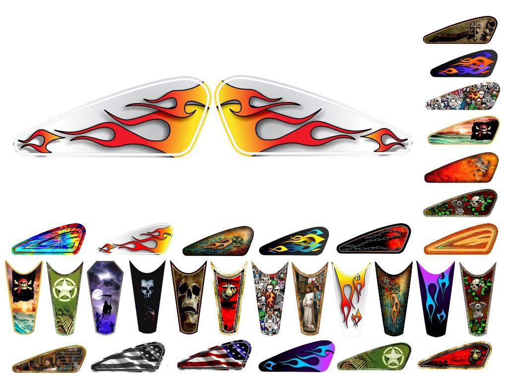 Motorcycle Gas Tank Decals/Sets - for Harley Davidson Sportster Honda Shadow Suzuki Kawasaki Indian Yamaha (Tribal Flames - Fire on White- 2pc Side Tank Decals)