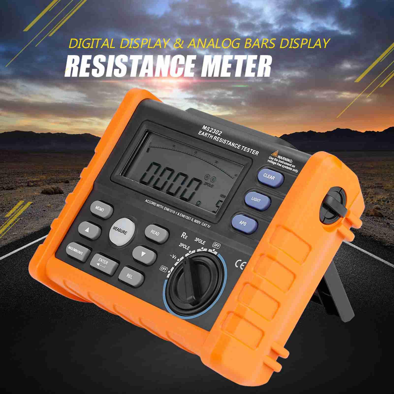 PEAKMETER MS2302 Digitales Widerstandsmessgerät Megohmmeter mit LCD-Hintergrundbeleuchtung 0~4K Ohm 100 Groups Data Logging