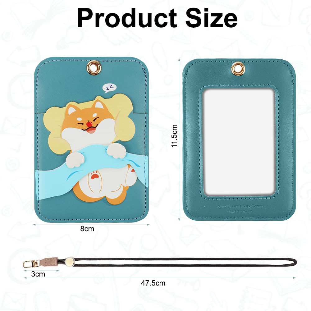 AXFEE Lanyard with Card Holder, Cute Creative PU Leather Keychain, Portable Cartoon Dog Protector with Detachable Lanyard - Image 2