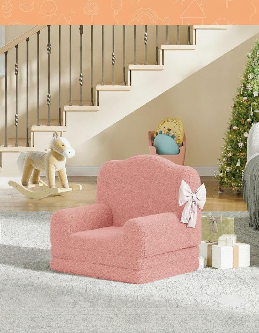 2-in-1 Kinderbett aus Sherpa, zusammenklappbar und umbaubar, Design Krone und waschbarer Bezug, ideal für Kinderzimmer und Kindergarten, perfektes Geschenk