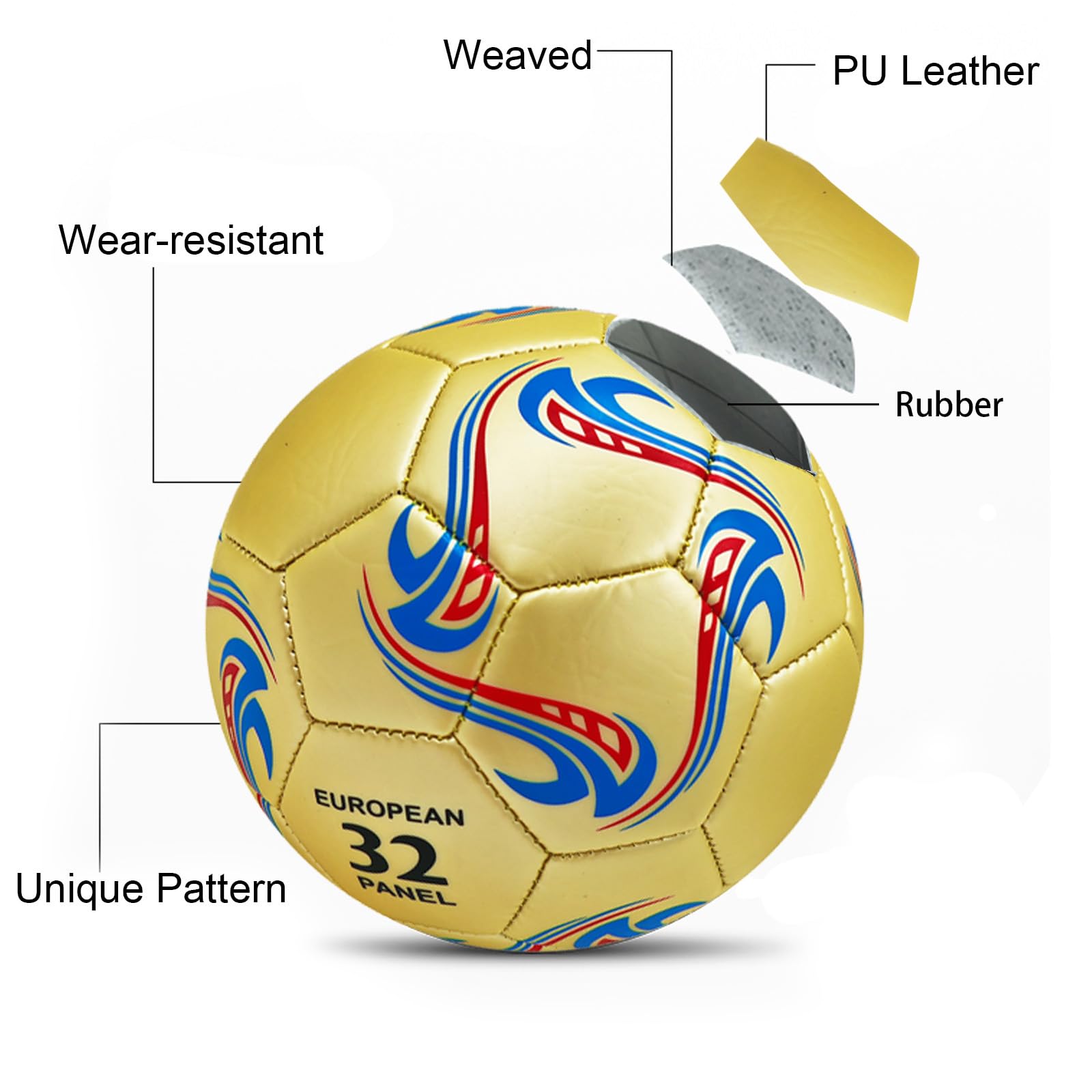 ABAJI Fußballball, Größe 3, 4, 5, Übungsbälle, Geschenk, dickeres Leder, explodiert, für drinnen und draußen, mit Pumpnadel