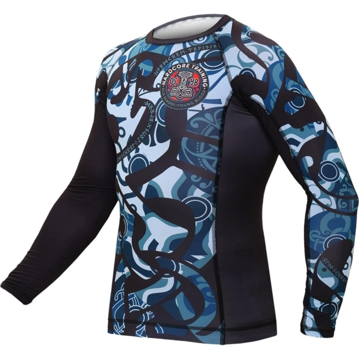 Hardcore Training Rash Guard Mężczyźni Kompresja Koszulka Długi Rękaw BJJ MMA No-Gi Obcisła Grappling Boks (DE/NL/SE/PL, Alfa, L, Regularny, Regularny, Light Blue/Blue)