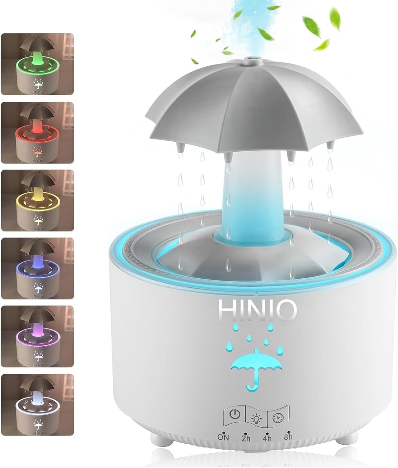 Humidificador de aromaterapia para paraguas, difusor giratorio de aromaterapia, luz nocturna LED de 7 colores con control remoto y temporizador,