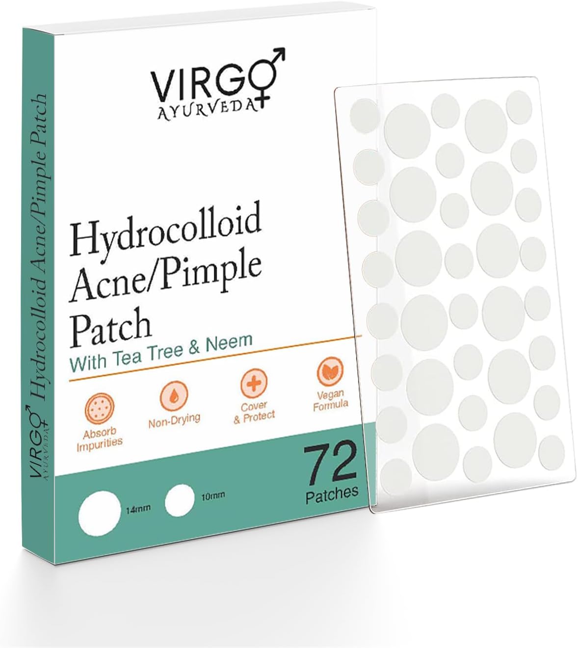 Hydrocolloid Acne Pimple Patch for Zits and Blemishes with Tea tree and Neem, Spot Stickers for Face and Skin - 72 Count