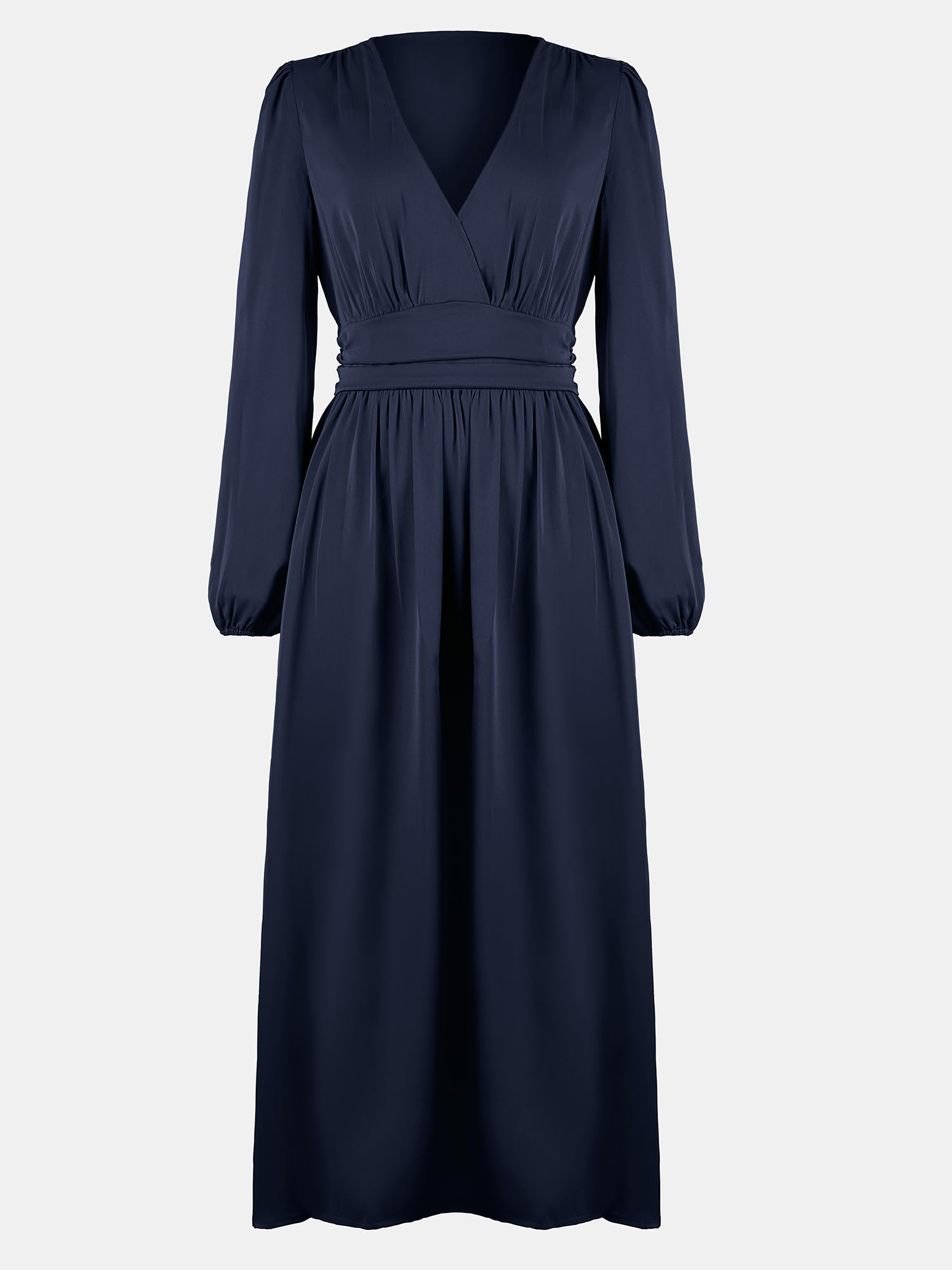 CUPSHE Robes d'automne pour femmes, col en V, manches longues, tunique fendue à la taille, couleur unie, robe midi décontractée