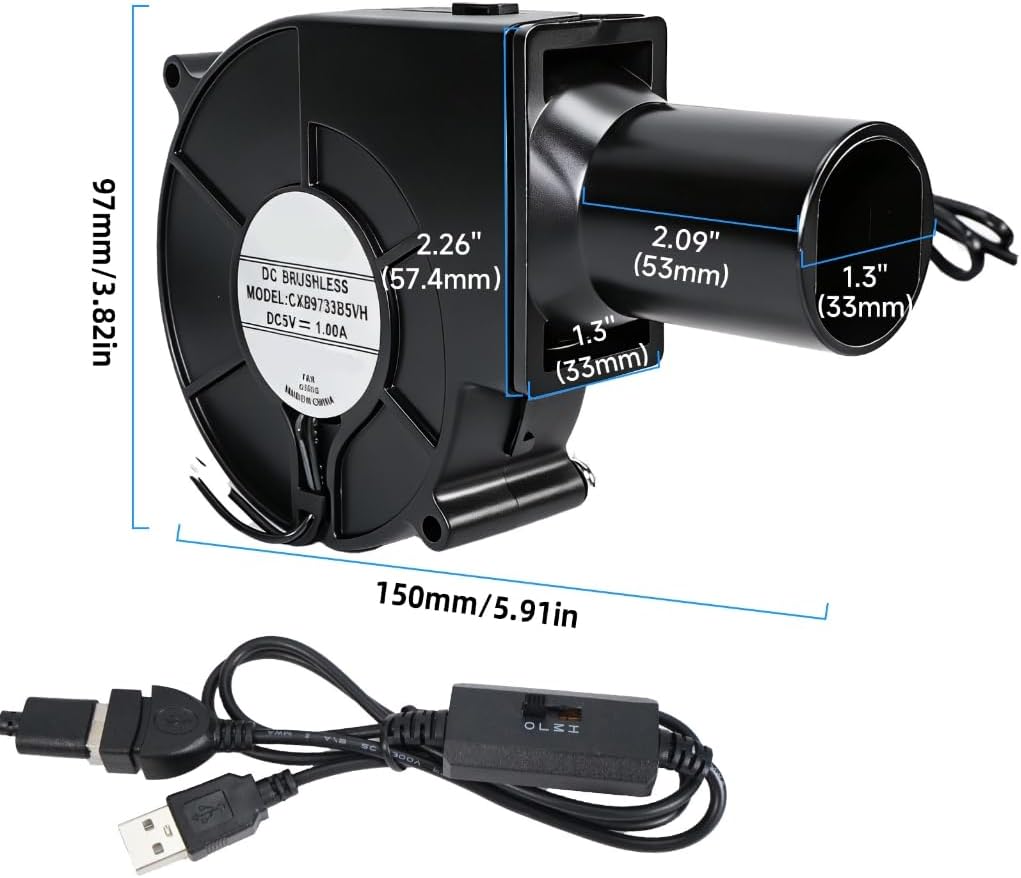 Blower Fan 120mm X 32mm 12v with Ac Variable Speed Controller, Dual-ball Bearing Squirrel Cage Centrifugal Air Mover, High Speed Bbq Grill Fan for Smoker, Charcoal Starter (USB 9733)
