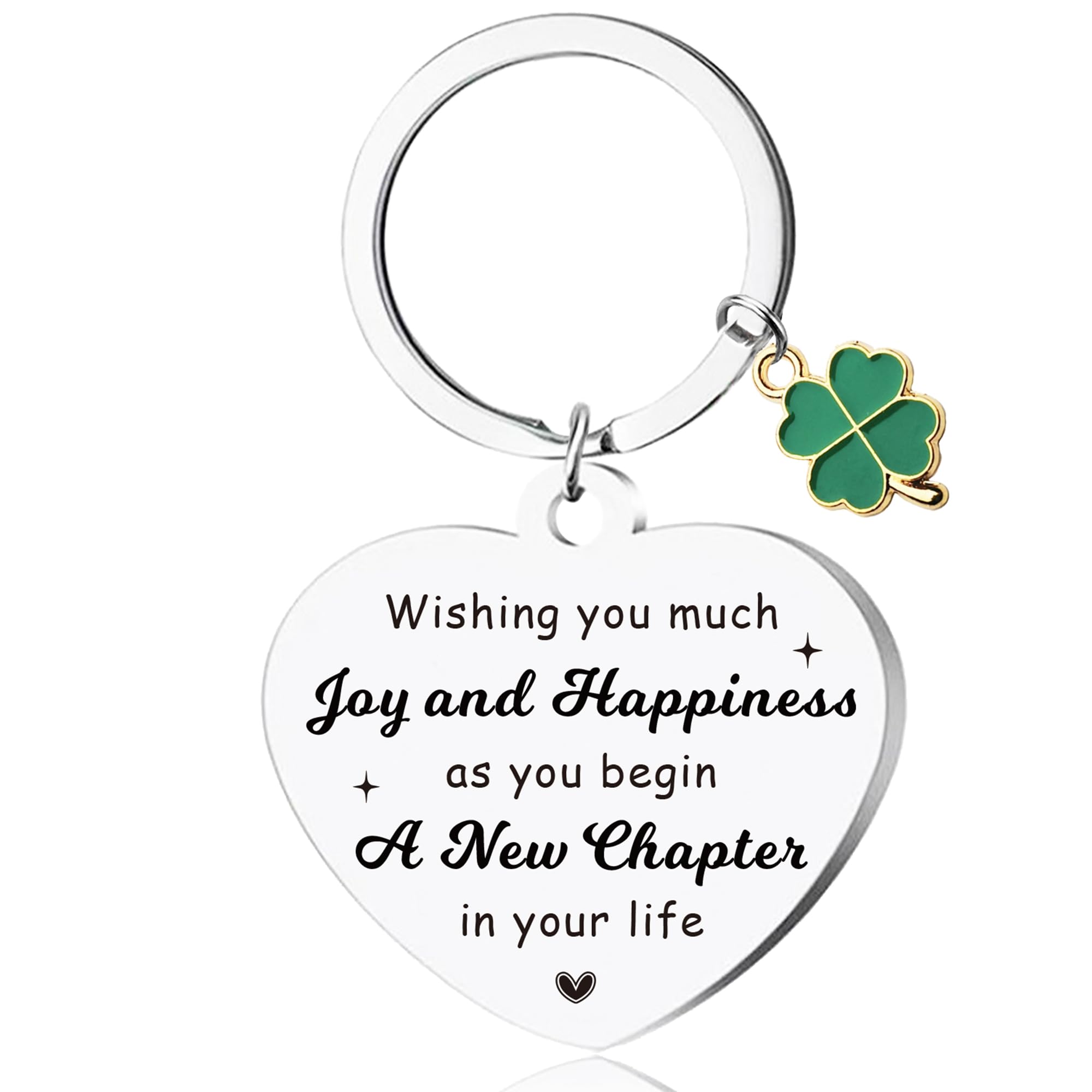 New Job Gifts Keyring - Good Luck Present Keychain with 4 Leaf Clover Pendant, Spiritual New Chapter Leaving Gift Key Ring for Women Men Colleagues Friend Family